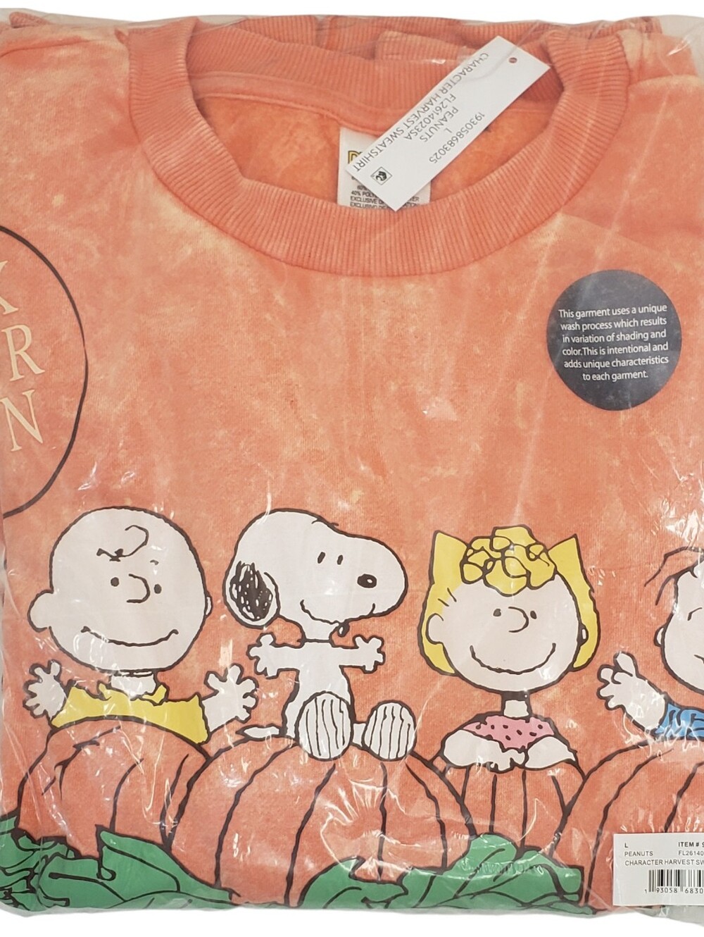 Character Harvest Sweatshirt PEANUTS Great Pumpkin Farm Large NWT